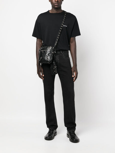 BALENCIAGA Stylish Black Leather Crossbody Handbag for Men