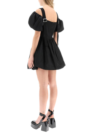 SIMONE ROCHA Feminine Black Off-The-Shoulder Taffeta Mini Dress with Slider Straps