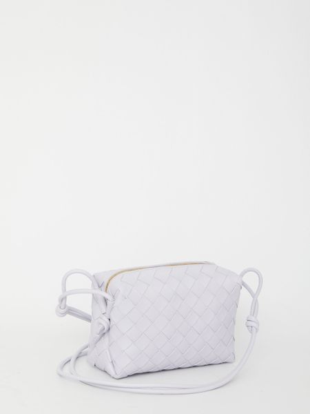 BOTTEGA VENETA Luxurious Purple Raffia Mini Crossbody Handbag, Intricate Weave Design, 17cm x 11cm x 6cm