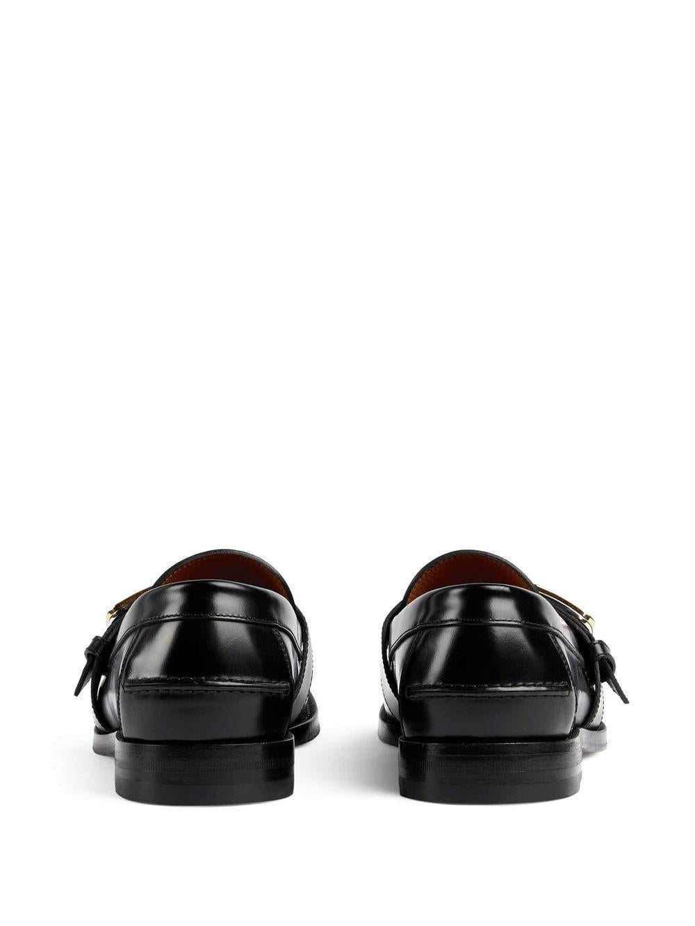 GUCCI Black Moccasin Leather Lace-Up Shoes for Men