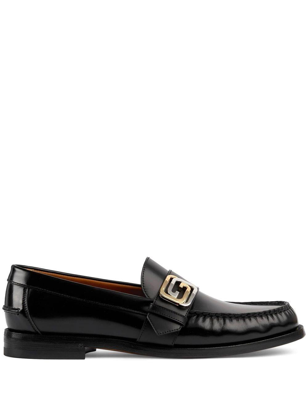 GUCCI Black Moccasin Leather Lace-Up Shoes for Men