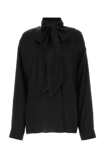 BALENCIAGA V-Neck Black Blouse with Bow for Women - SS23 Collection