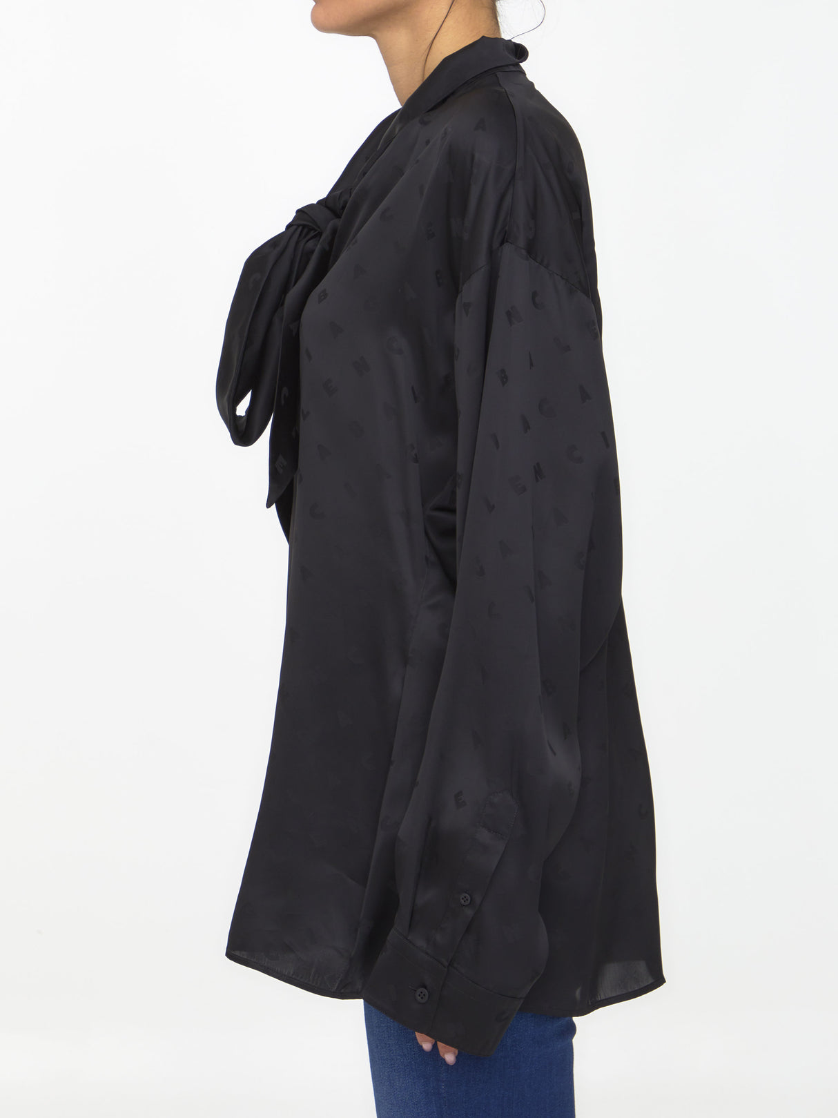 BALENCIAGA V-Neck Black Blouse with Bow for Women - SS23 Collection