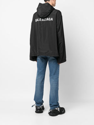 BALENCIAGA Black Logo Print Hooded Windbreaker for Women - FW23 Collection