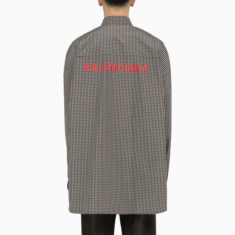 BALENCIAGA Checkered Cotton Oversized Shirt with Logo for Men