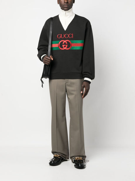 GUCCI Men's Signature Double G Logo Cotton Sweatshirt - Black