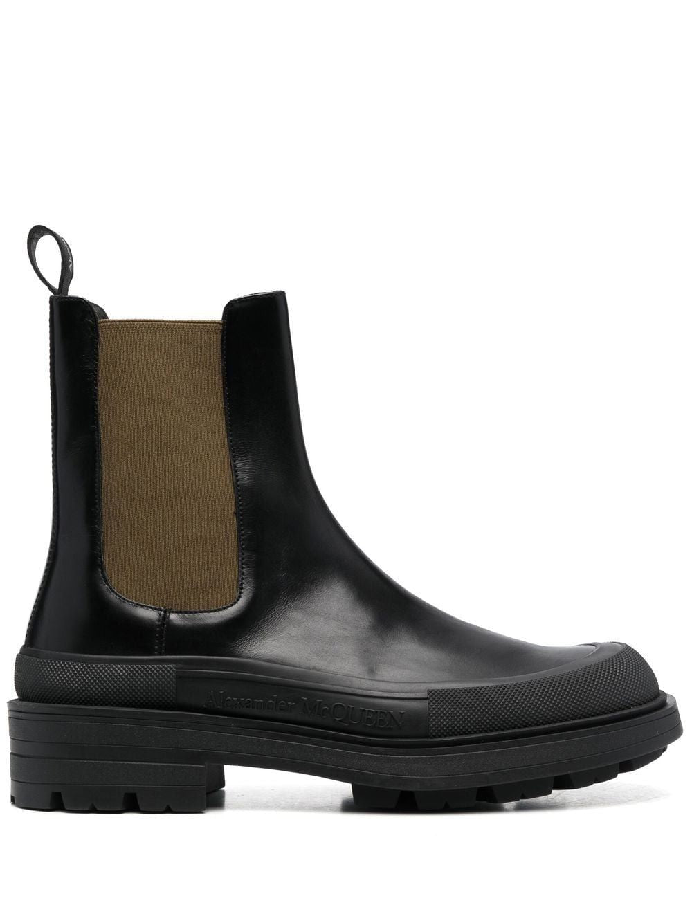 ALEXANDER MCQUEEN Men's Black Leather Chelsea Boots for SS23 - Elastic Inserts, Round Toe, 100% Rubber and Leather