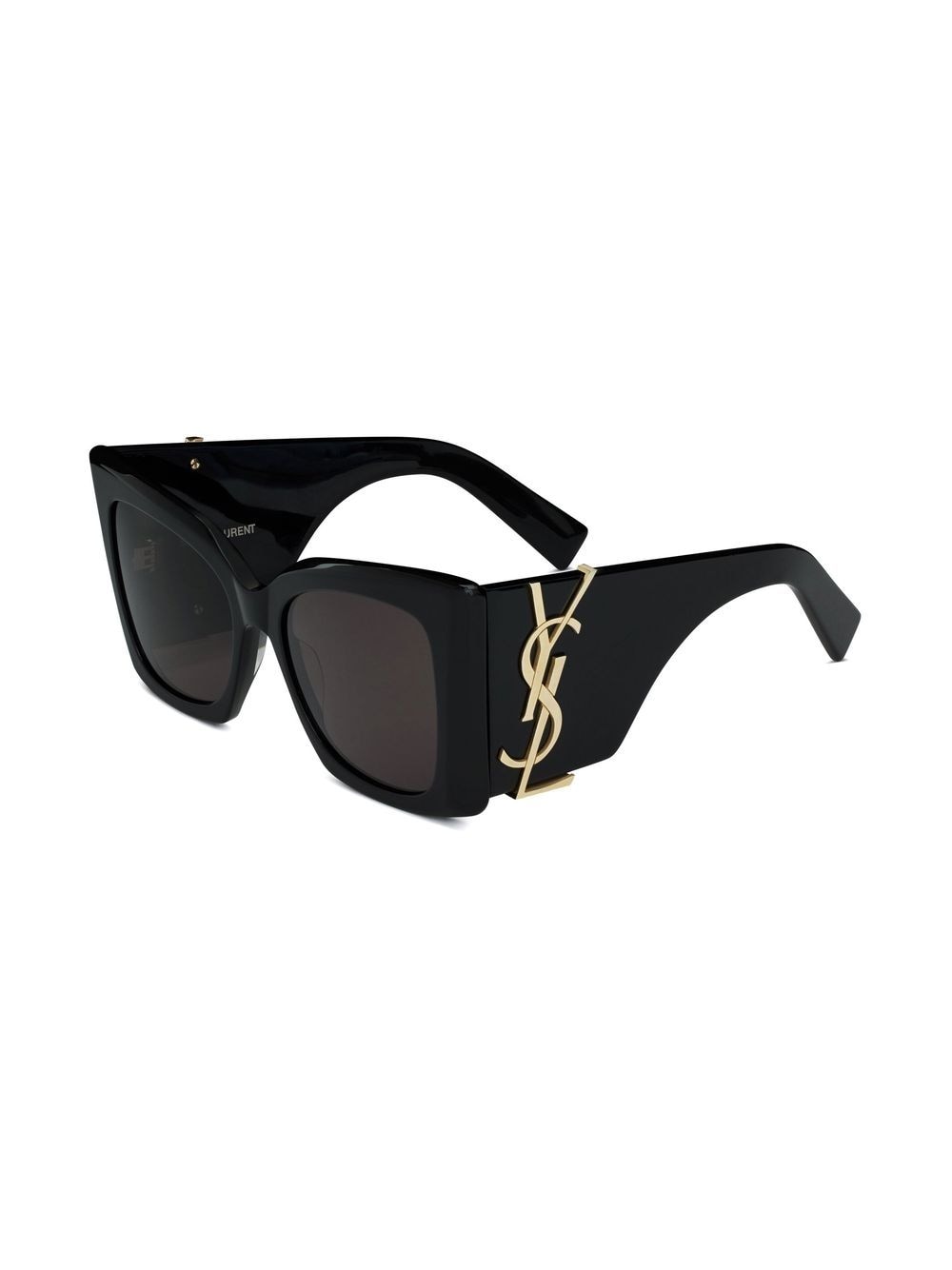 SAINT LAURENT Black Oversized Sunglasses with Cassandre Temple Accent