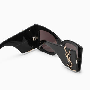 SAINT LAURENT Oversized Black Sunglasses with Green Lenses for Women