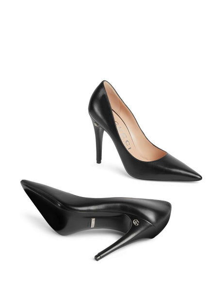 GUCCI Black Leather Pointed-Toe Pumps for Women - FW23 Collection
