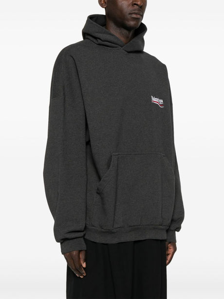 BALENCIAGA Anthracite Grey Political Campaign Cotton Hoodie - 100% Cotton, People and Planet Rated Men's Fashion for SS24