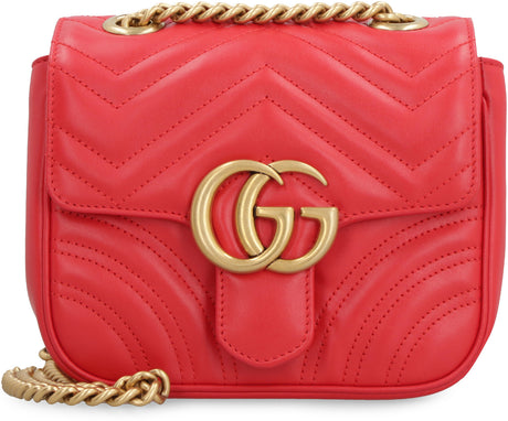 GUCCI Mini Quilted Chevron Leather Shoulder Bag in Red with Aged Gold-Tone Hardware and Suede Lining, 18x15x8cm