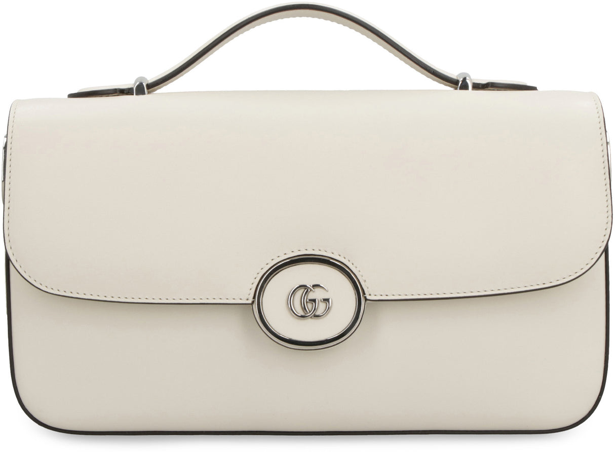 GUCCI Petite Smooth Calfskin Leather Shoulder Bag with Flip-Lock, White - 27cm