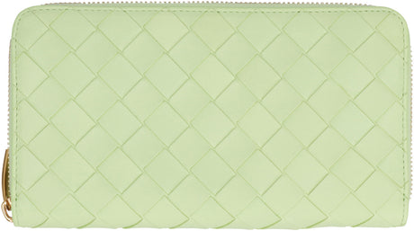 BOTTEGA VENETA Green Woven Leather Lady's Wallet with Zipper Closure - FW23