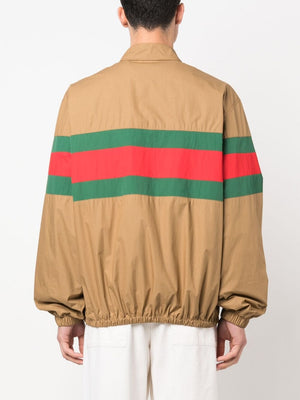 GUCCI Men's Web-Stripe Zip-Up Shirt Jacket in Beige for FW23