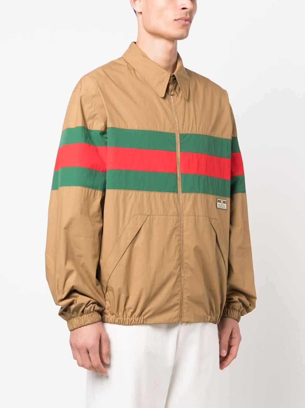 GUCCI Men's Web-Stripe Zip-Up Shirt Jacket in Beige for FW23