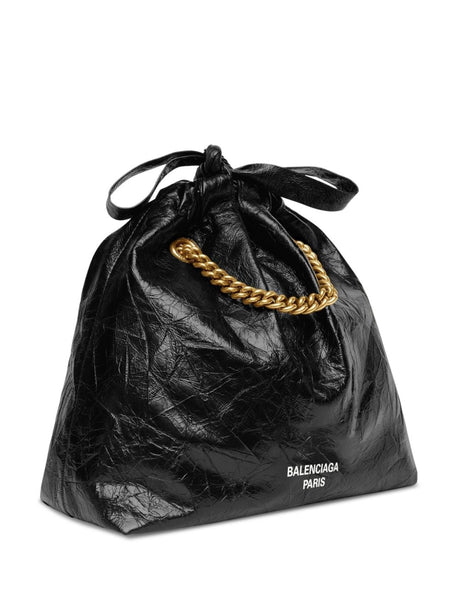 小号黑色皮革手提包带金色链条和环保评级