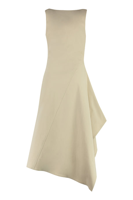 BOTTEGA VENETA Asymmetrical Cotton Midi-Dress for Women in Beige