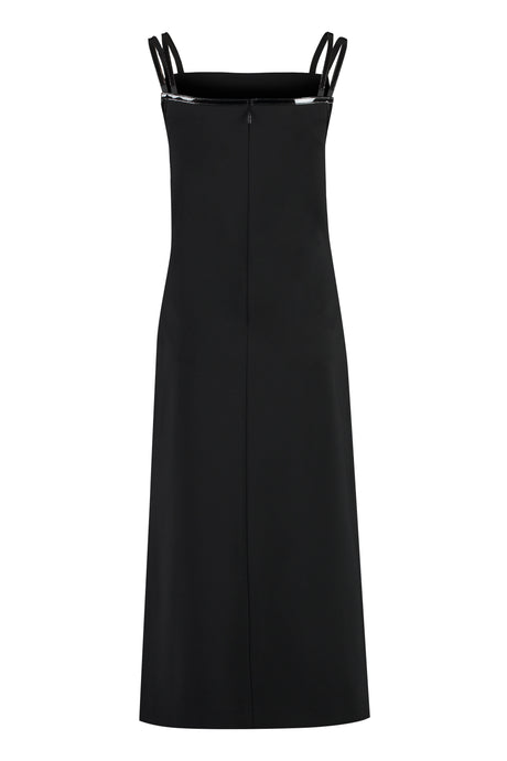 GUCCI Black Midi Dress with Side Slit and Leather Details for Women