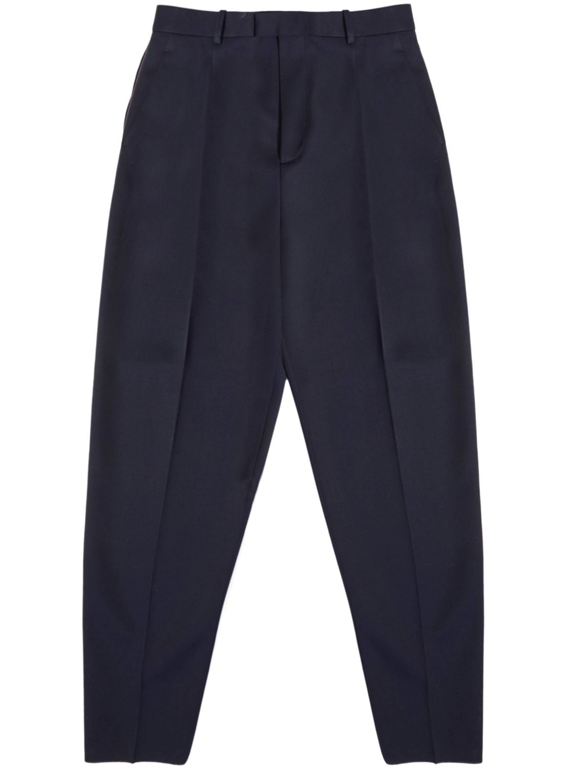 BOTTEGA VENETA High-Waisted Blue Wool Trousers with Belt Loops - Women's Relaxed Fit