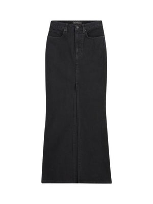 BALENCIAGA Women's Black Denim Skirt with Metal Buttons and Front Slit Hem