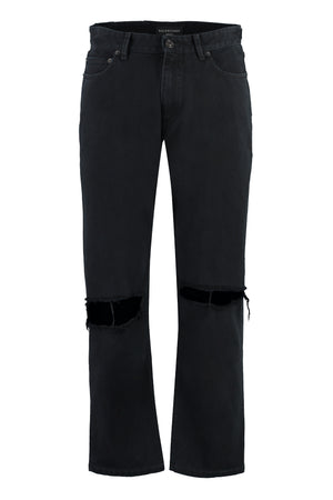 BALENCIAGA Men's Black Cropped Jeans with Knee Wear - FW23 Collection
