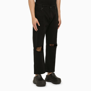 BALENCIAGA Men's Black Cropped Jeans with Knee Wear - FW23 Collection