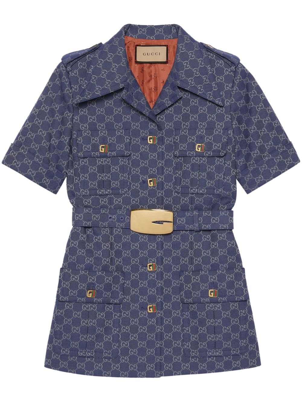 GUCCI Navy Blue Double G Short-Sleeve Shirt for Women - FW23