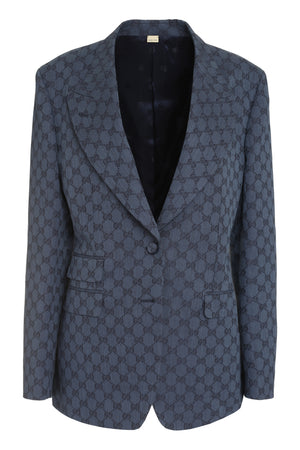 GUCCI Navy Jacquard Single-Breasted Blazer with All Over GG Motif for Women - FW23
