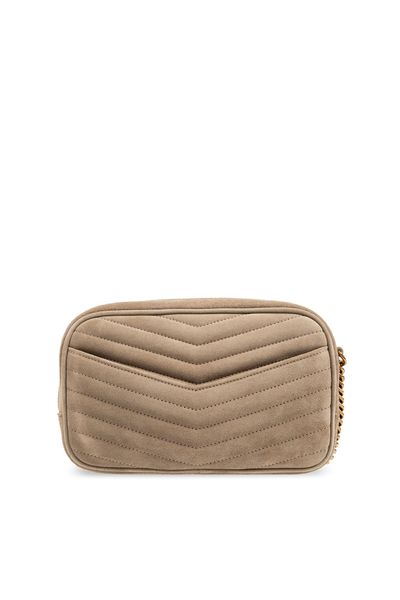 SAINT LAURENT Elegant Mini Leather Shoulder Handbag with Raffia Trim and Chain Strap, Gold