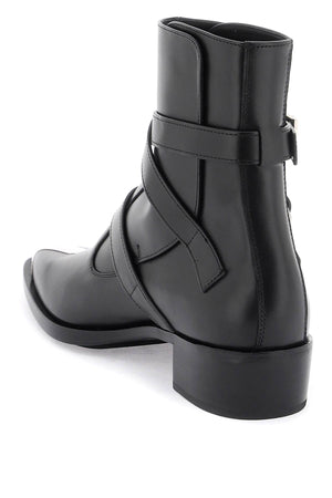 ALEXANDER MCQUEEN Black Leather Punk Boots with Three Buckles for Men