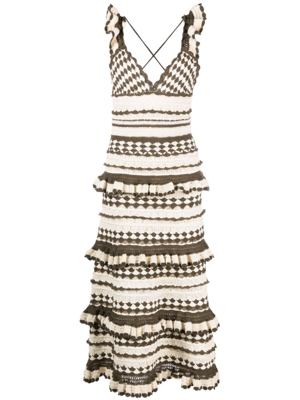 ZIMMERMANN Stunning Khaki and Cream White Crochet Dress for Women