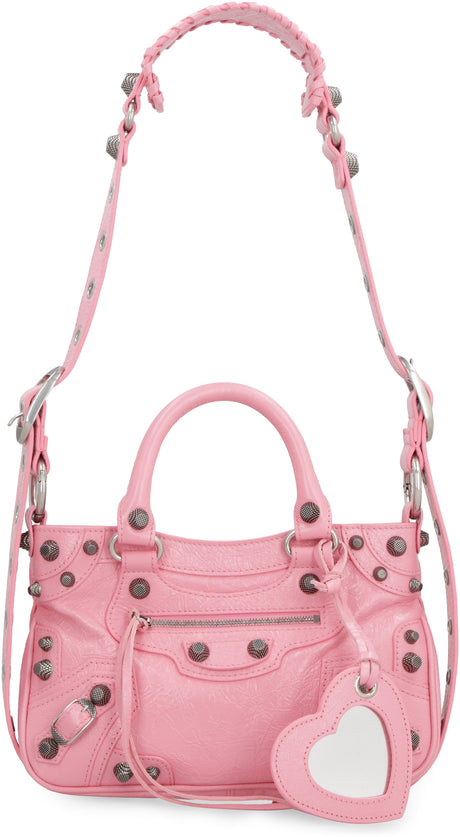 BALENCIAGA Pink Leather Tote Handbag with Metal Studs and Buckles for Women