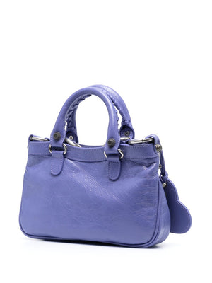 BALENCIAGA Small Neo Cagole Mauve Leather Tote with Silver Studs and Detachable Strap for Women, FW23