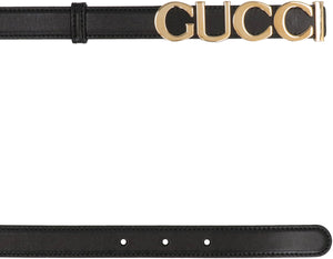GUCCI Black Leather Belt with Front Logo Detail for Women