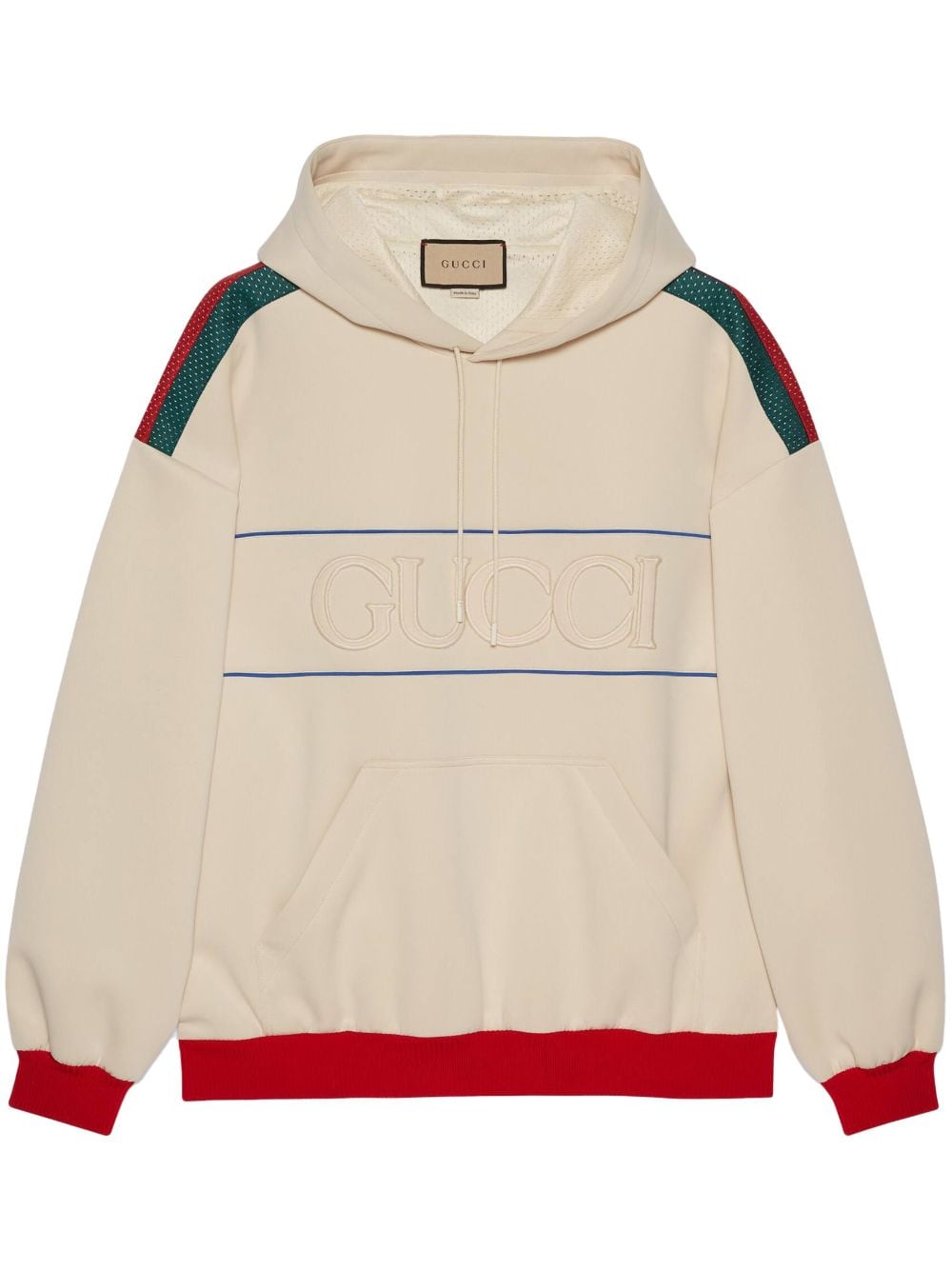 GUCCI Web Stripe Logo-Embossed Hoodie for Men in White