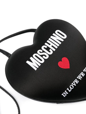 MOSCHINO COUTURE Luxurious Embroidered Leather Shoulder Handbag in Satin Black for Women