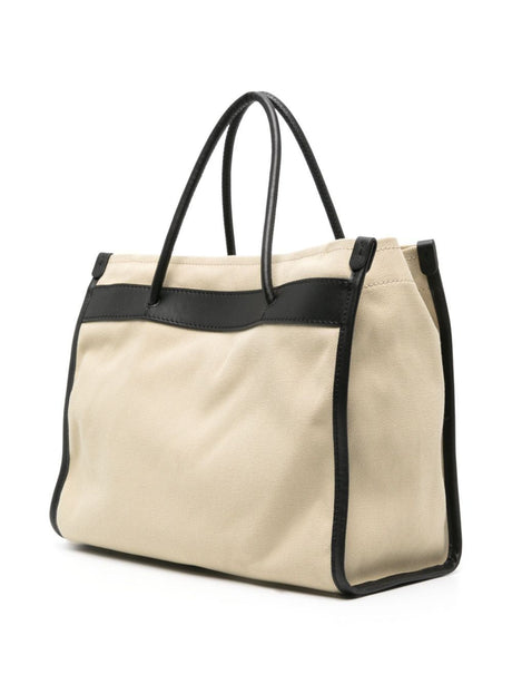 MOSCHINO COUTURE Beige Canvas Tote Handbag with Embroidered Logo and Slogan for Women - SS24