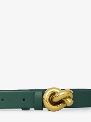 BOTTEGA VENETA Emerald Green Calfskin Belt with Knot Detail in Gold-Tone Metal - Adjustable Women's Belt