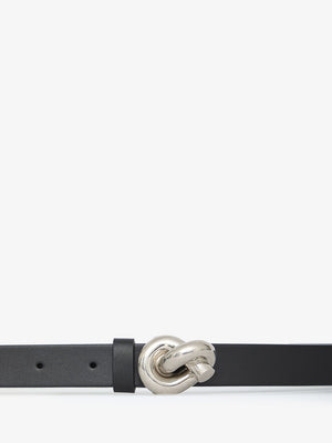 BOTTEGA VENETA Elegant Black Leather Belt with Silver Knot Detail for Women