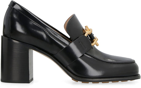 典雅闪亮的女士黑色皮革高跟鞋 - FW23