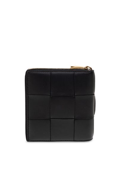 BOTTEGA VENETA Black Intreccio Pattern Compact Wallet for Women