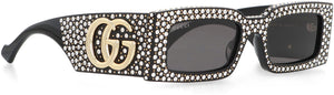 GUCCI Black Rectangular Frame Rhinestone Sunglasses for Women