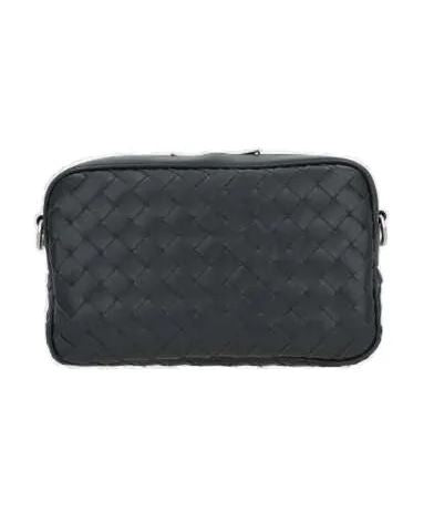 BOTTEGA VENETA Mini Classic Camera Leather Shoulder Bag for Men - Black, 24x16x6 cm