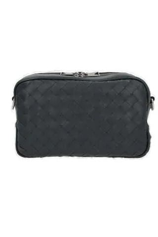 BOTTEGA VENETA Mini Intrecciato Woven Leather Camera Bag with Adjustable Strap, Gray, 24.5 cm