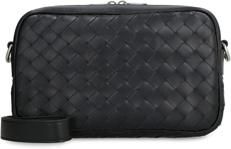 BOTTEGA VENETA Mini Intrecciato Woven Leather Camera Bag with Adjustable Strap, Black