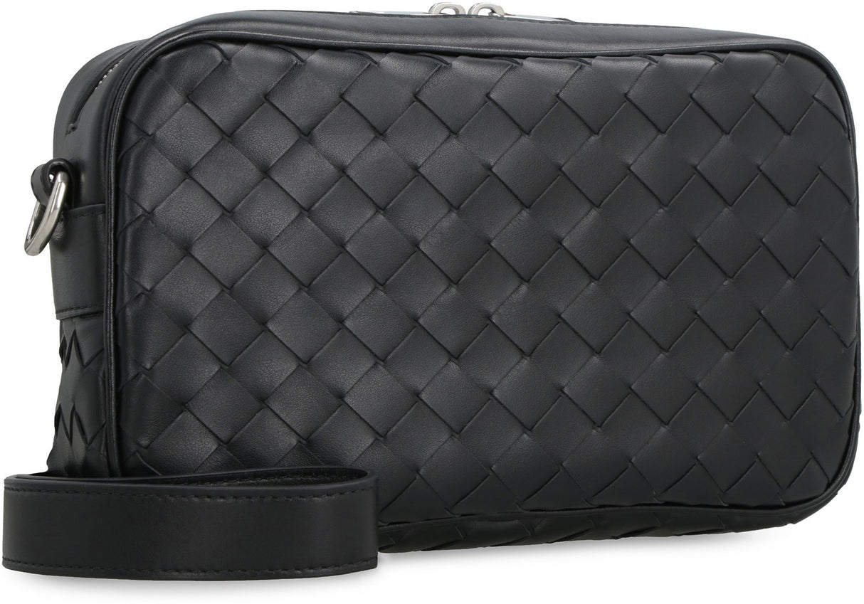 BOTTEGA VENETA Mini Intrecciato Woven Leather Camera Bag with Removable Strap - Black