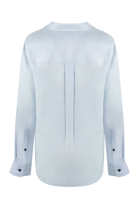 BOTTEGA VENETA Women's Light Blue Viscose Twill Shirt with Asymmetric Hem and V-Neck for FW23