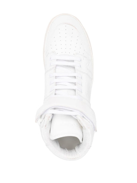 SAINT LAURENT Optical White Leather Sneakers with Gold-Tone Logo Lettering for Men