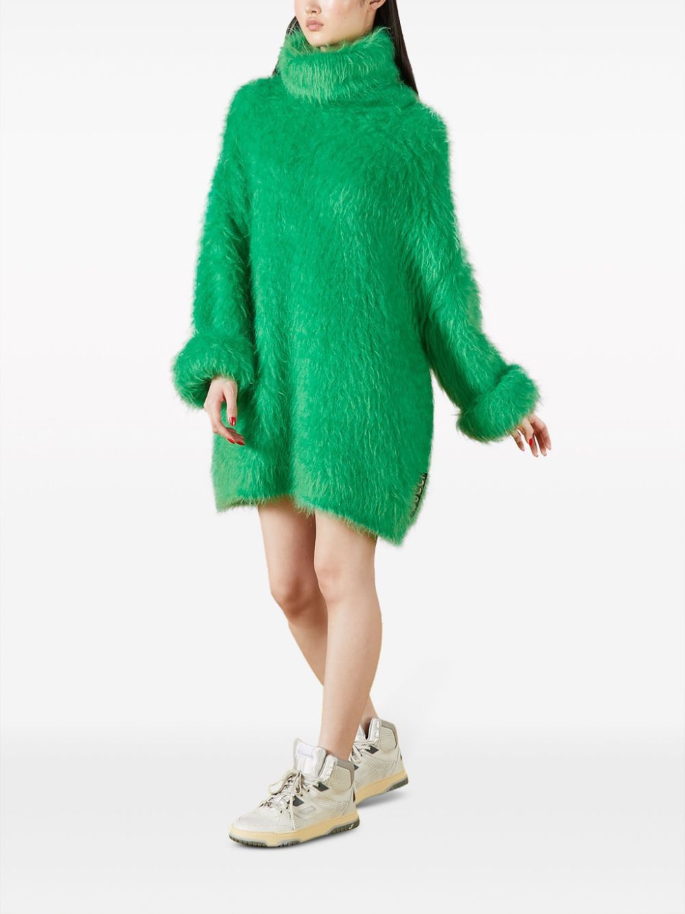 薄荷绿马海毛毛衣连衣裙 - 宽松版型